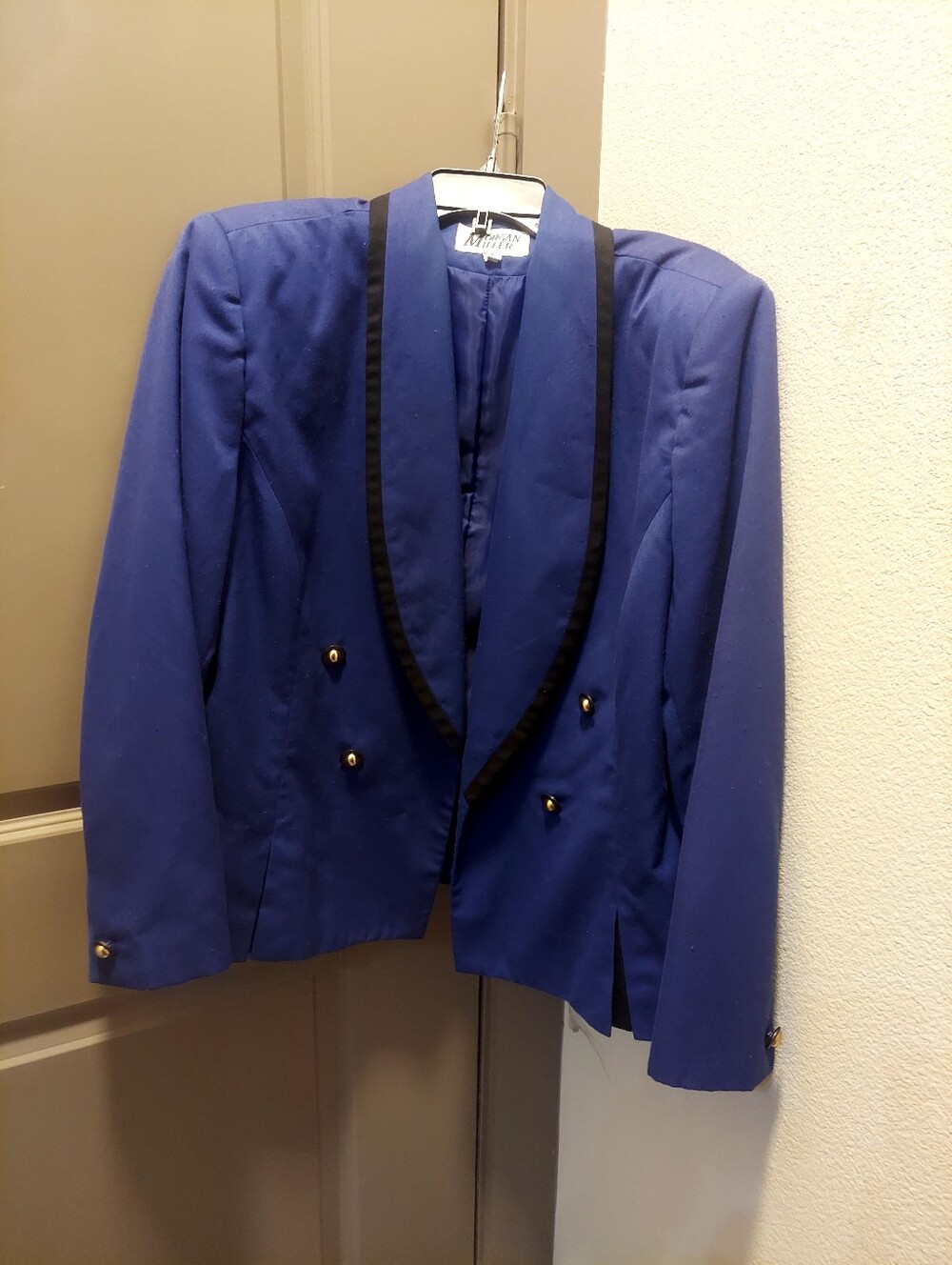 Women's Royal Blue Double-Breasted Blazer with Black Trim